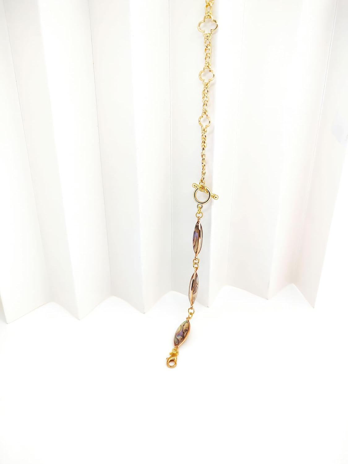 Miniatura 6 de Pulsera de cadena de eslabones cubanos chapada en oro de 18 quilates, delicada cadena de eslabones de clip plano, pulsera ajustable de concha de