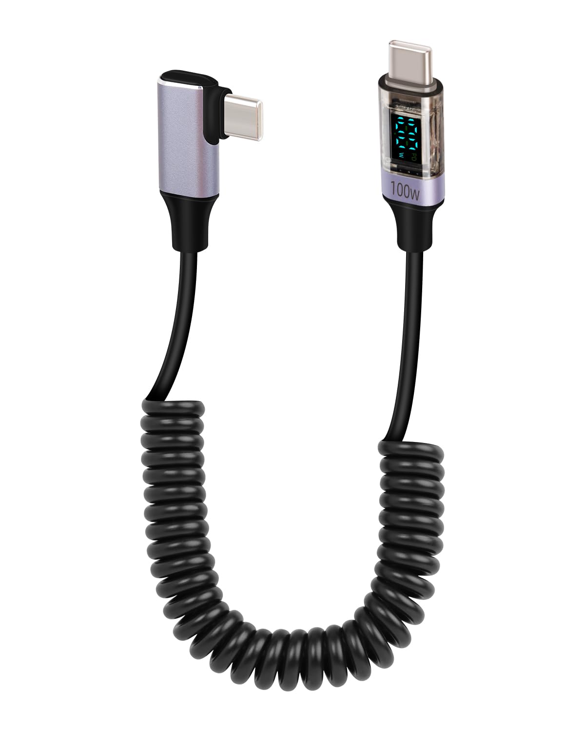 YANBORONSN 100W 90 Grad USB C auf USB C Schnellladekabel mit LED-Digitalanzeige Unterstützung Wattleistung für Tablet PC, Telefone