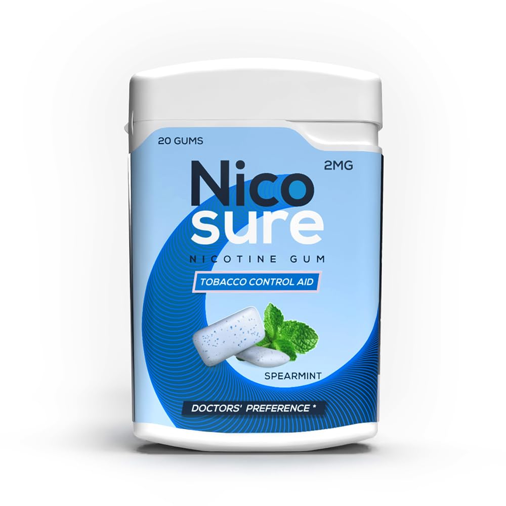 Nicosure Nicotine Gum Container Pack-2mg-Pack of 20-400 Gums|Spearmint Flavour|Doctors' Preference|Great taste| Long lasting flavour|Sugar-free-picture-27
