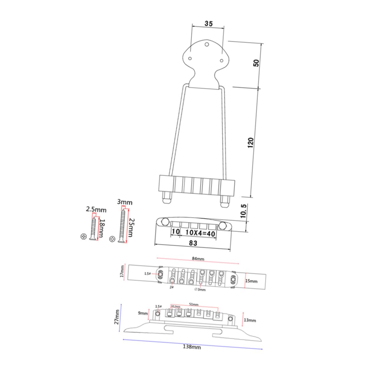 Ponticello per Chitarra Jazz Archtop Regolabile in Altezza Oro