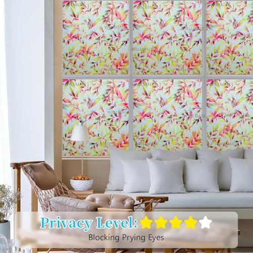 Image of WALLMATE Window Privacy Film Frosted Vinyl Glass Covering, UV Blocking, Non-Adhesive, No-Glue, for Bathroom Living Room Office,(12x48 Inch, Rowan Frosted)