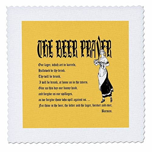 14x14 inch Quilt Square - Beer Prayer Parody in Prayer of Adoration with Dirndl Girl Typography - Beer Lagers and Ale Humor