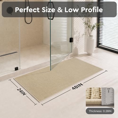 tchdio Bathroom Runner Rug, Absorbent Washable Thin Bath Mat, Non Slip Quick Dry Bath Rugs with Solid Rubber Backing, Low Profile Bath Mat, Beige, 24" x 48" — view 2