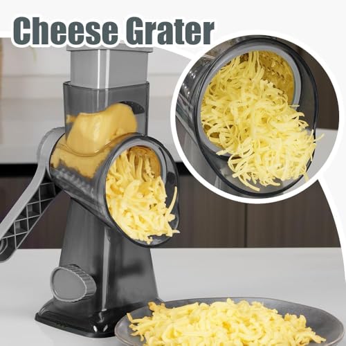 Image of KEOUKE Rotary Cheese Grater Pro 6 in 1 - Shredder Crinkle Slicer Grinder Ice Shaver, Stable Suction, Time-saving Easy Use & Clean, Safe Morden Kitchen Tool for Cheese, Vegetable, Nuts, Chocolate