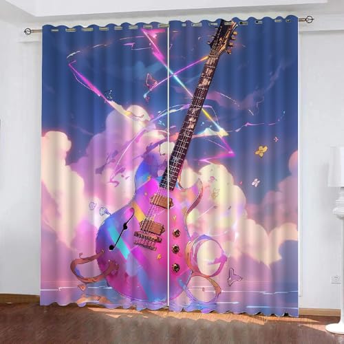 YUEAHOL Guitarra de Grafiti Cortinas Opacas, Arte Abstracto Cortinas Termicas Aislantes Frio y Calor Cortinas Blackout con Ojales 2 Piezas para Dormitorio, Salon y Cocina 140 x 175 cm