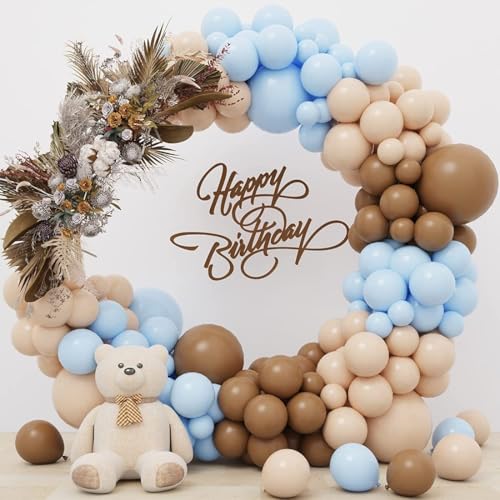 Image of Retro Brown Beige and Blue Balloons 50 pcs Cream Tan Pastel Blue Boho Theme Balloons Garland Kit for Welcome Baby Shower Birthday Anniversary Party Decorations (RK 8)