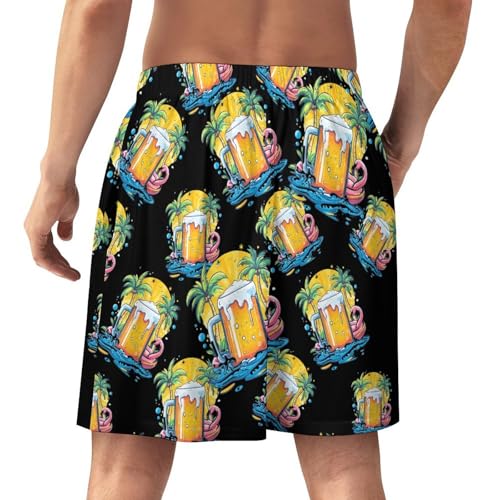 Beach Beer Flamingo Palm Tree Men's Pajama Bottoms Lounge Pj Shorts Stretch Sleep Shorts for Home Vacation Beach3