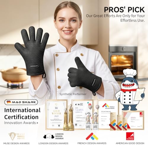 Image of MAD SHARK Silicone Oven Mitts with Fingers Heat Resistant 450F in Kitchen