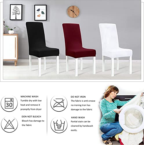 Obstal Stretch Spandex Dining Room Chair Covers Set of 2 Universal Removable Washable Chair Seat Slipcovers Protector for Kitchen, Ceremony, Wedding, Banquet, Hotel and Party, Black