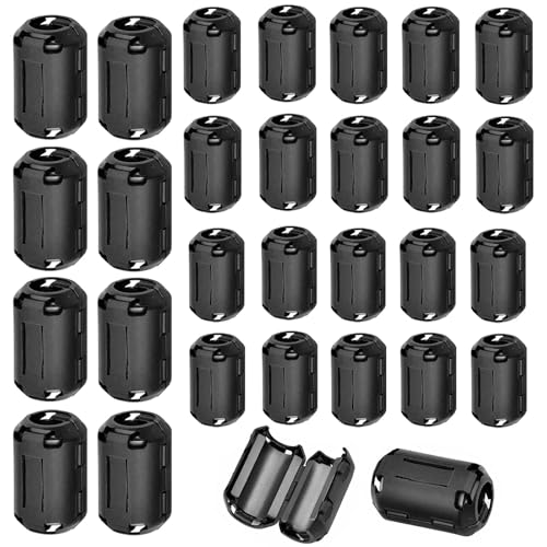 Ferritkerne für Kabel, 30 Stück Clip-on Ferritkern, EMI Rauschunterdrücker Kabelclip mit 3.5mm 5mm 7mm Innendurchmesser für USB Kabel Audio und Video Kabel Stromkabel