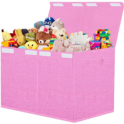 Jaysdayly Large Toy Box For Girls,Collapsible Toy Chest Organizer Bins With Lids,Toy Boxes Baskets For Kids,Nursery Room,Playroom, 24.5 * 13 * 16 Inches-Pink #TOP21