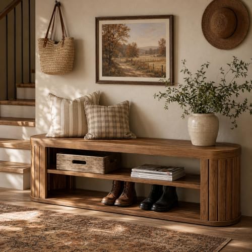 Tribesigns-472-3-Tier-Entryway-Bench-with-Shoe-Storage-Farmhouse-Wooden-Foyer-Bench-with-Adjustable-Foot-PadsEnd-of-Bed-Bench-for-Hallway-Bedroom-Entryway-Brown