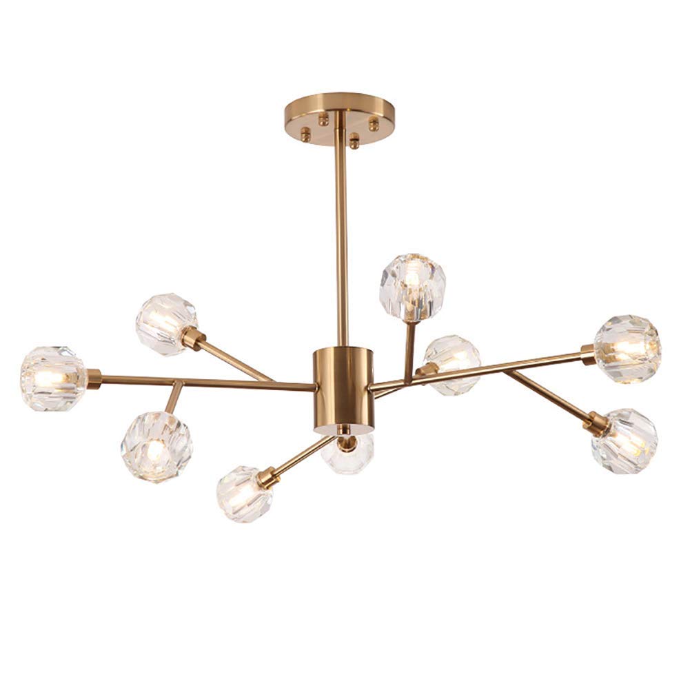 Plafonnier cristal Spoutnik design luxe du milieu du siècle à 9 ampoules G9
