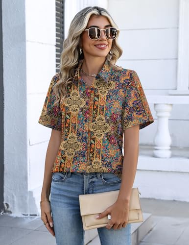 Image of Zeagoo Button Down Shirts for Women Short Sleeve Collared Tops Dressy Casual V Neck Blouses