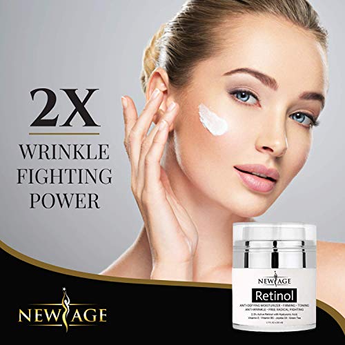 New Age Retinol Cream Neck & Facial Moisturizer Serum With Hyaluronic Acid, Vitamin E - Anti Aging Formula Reduces Wrinkles, Fine Lines-Day And Night Cream 1.7 Fl Oz - 2 Pack - Retinol #TOP1