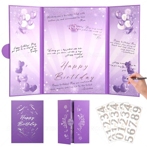 Image of Puple Gold Birthday Party Decorations,18 inch x 12 inch Creative Birthday Decorations Guest Sign in Book Alternative, for Men and Women of All Ages, Happy Birthday Party Supplies