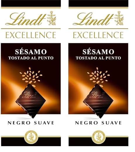 Lindt Chocolate EXCELLENCE chocolate negro con sésamo, tableta de chocolate puro, chocolate negro aromático, extrafino, cacao con toque a sésamo (Paquete de 2)