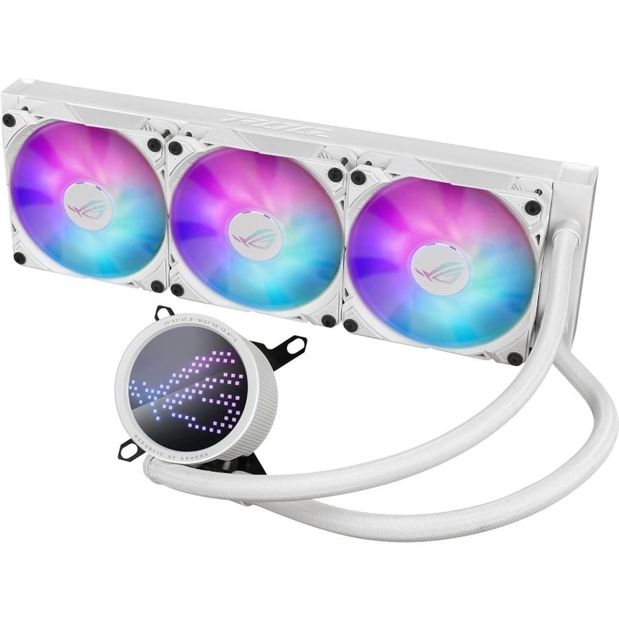 Image of ASUS ROG RYUO III 360 ARGB White Edition All-in-one AIO Liquid CPU Cooler 360mm Radiator, Asetek 8th gen Pump Solution, Anime Matrix LED Display and ROG AF 12S ARGB Fan.