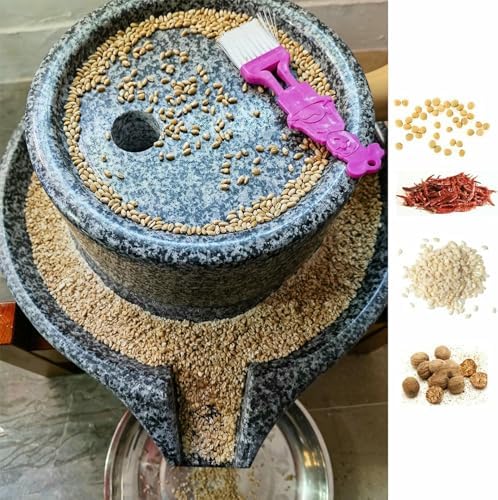 Natural Granite Stone Grinder - Hand Mill for Wheat, Nutmeg & Beans - Versatile Dry/Wet Pulverizer with Sturdy Wooden e - tial Classic Kitchen Tool