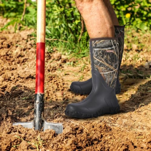 Image of Showave Rain Boots for Men Waterproof Insulated Rubber Neoprene Boots Heavy-duty Mud Boot for Farming Raining Fishing Gardening Yard Work