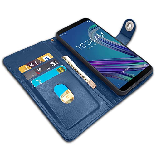 Image of Pikkme Asus Zenfone Max Pro M1 Flip Cover Leather Finish | Inside TPU with Card Pockets | Wallet Stand and Shock Proof | Complete Protection Flip Case (Button Blue)
