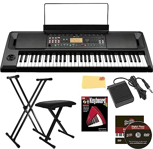 Korg EK-50 Entertainer Keyboard Bundle with Adjustable Stand, Bench, Sustain Pedal, Instructional Book, Austin Bazaar Instructional DVD, and Polishing Cloth