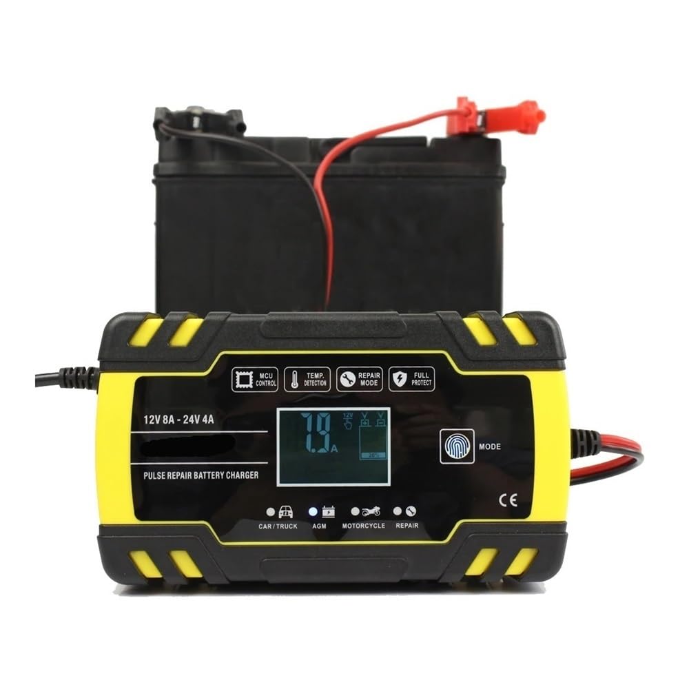 Caricabatterie intelligente 12V/24V 8A, caricabatterie rapido con avvio automatico FO, adatto for auto, moto e camion, uso a secco e a ciclo profondo(Army green)
