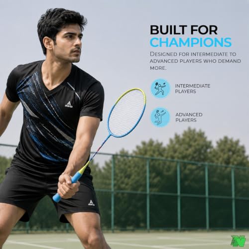 Image of Wide Body Aluminium Badminton Racket Set of 2 for Men & Women | Racquets with High Tension Strings | Indoor & Outdoor Racket with Carry Bag