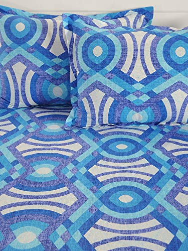 Image of Swayam Pure Cotton King Bedsheet with 2 Pillow Covers | Size 108 x 108 inch | 160 TC | Geometric Design | Soft Breathable Bed Sheet | Comfortable & Durable for Bedroom - Blue