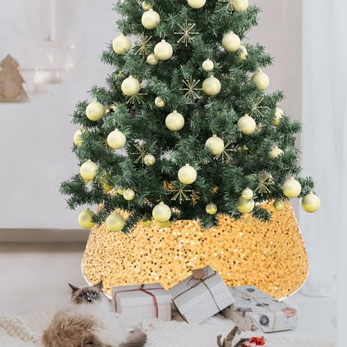 Collar de árbol de Navidad con purpurina redonda acabado de lujo dorado para decoración 5