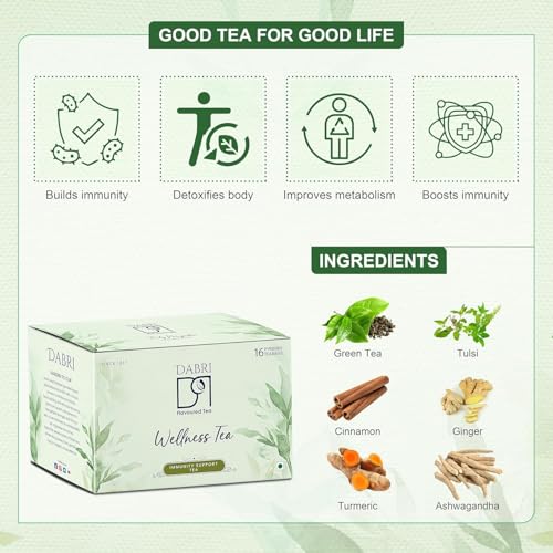 Image of Dabri Immunity Support Tea Bags 16 Pyramid Dip Tea Bags|Pack of 2 x 16 Bags Each|Rich Antioxidant|Pure Natural Organic Blend|Builds Immunity, Detoxifies, Boosts Metabolism & Aids Digestion