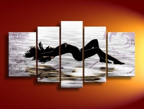 Wieco Art -Stretched and Framed 100% Hand-painted Modern Canvas Wall Art Decor Free Shipping Beautiful Beach Sunshine Sea Home Decoration Abstract Oil Paintings on Canvas 5pcs/set