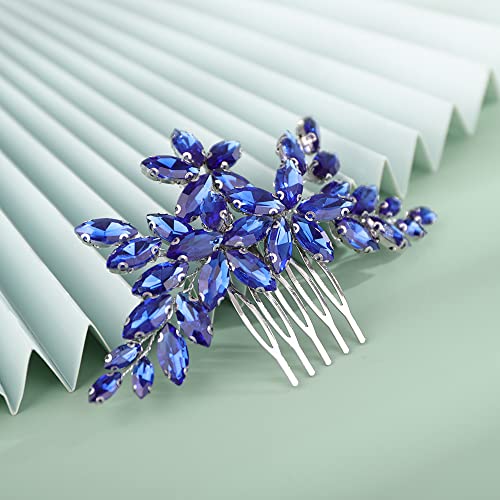 Peine para cabello con pedrería floral azul Lenjicons miniatura 2