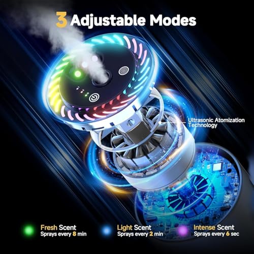 Image of Smart Car Air Freshener with Star Light & 150ml Diffusers Oil Refills, Auto On /Off Aroma Diffuser, 3 Adjustable Modes Rechargeable Aromatizante para Carro - Car Diffuser（Mahogany Teakwood*3）