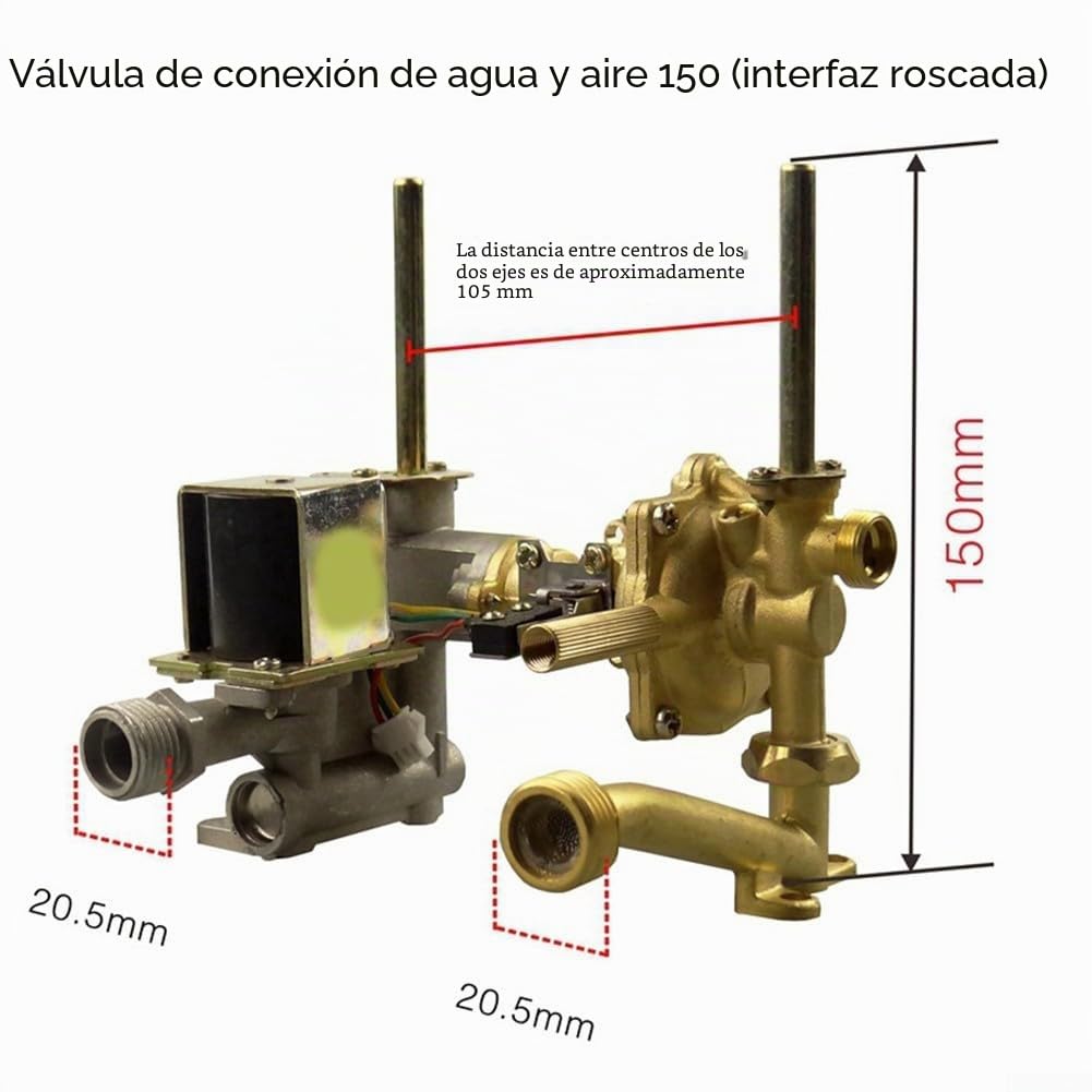 Válvula de montaje de calentador de agua de gas, válvula de enlace de agua y gas de cobre de 150 mm, montaje de piezas de calentador de agua de gas, adecuado para sistema de calentador de agua