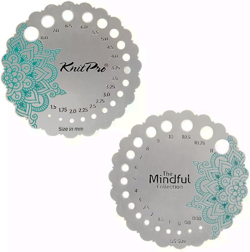 KnitPro The Mindful Collection Sterling Silver Plated Metal Needle Gauge, Teal