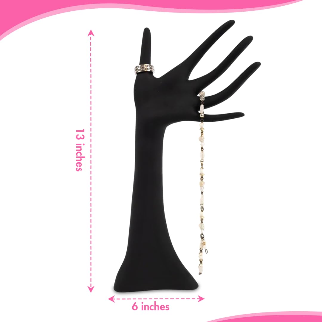 Novel Box Black Tall Hand Mannequin Display Stand 6x13 Inches - Female Hand Shape Stands for Rings Bracelets Watches & Necklaces Displays - Jewelry Holder Organizer for Boutique Retail & Trade Show