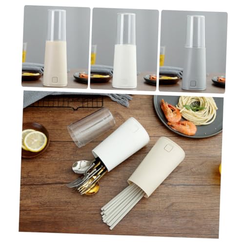 POPETPOP 防塵蓋付き箸立て 水切り機能付きキッチン収納ラック スプーンフォーク対応 丈夫な素材 取り外し簡単 台所用整理整頓ホルダー ホワ