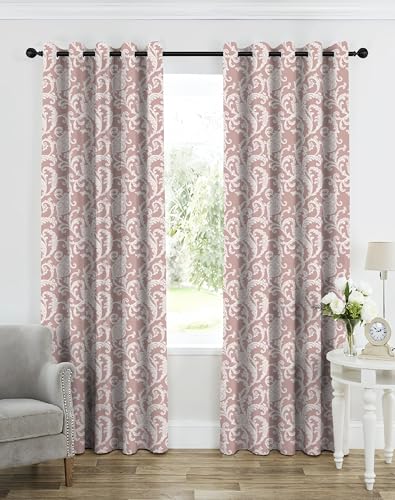 Image of Casableu Anthem Kelso Cotton Look Door Curtains Pack of 2-7 Feet Long, Printed Design, Room Darkening Curtains with Tiebacks, Eyelet Style for Bedroom & Living Room Decor (Bonjour 7 feet)