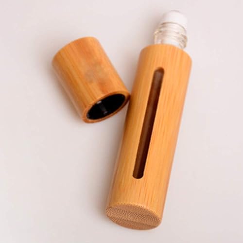 Miniatura 3 de 2 botellas de rodillo de bambú de 0.3 fl oz vacías rellenables de aceite esencial, botella enrollable para almacenamiento de cosméticos, recipiente