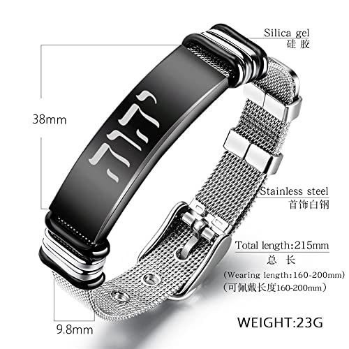 YHVH YHWH Jehovah Bracelet Stainless Steel Hebrew Name of God Tetragrammaton Mesh Wristband Adonai Israelite Hebrew Jewish Jewelry for Men Women, Adjustable, Silver2