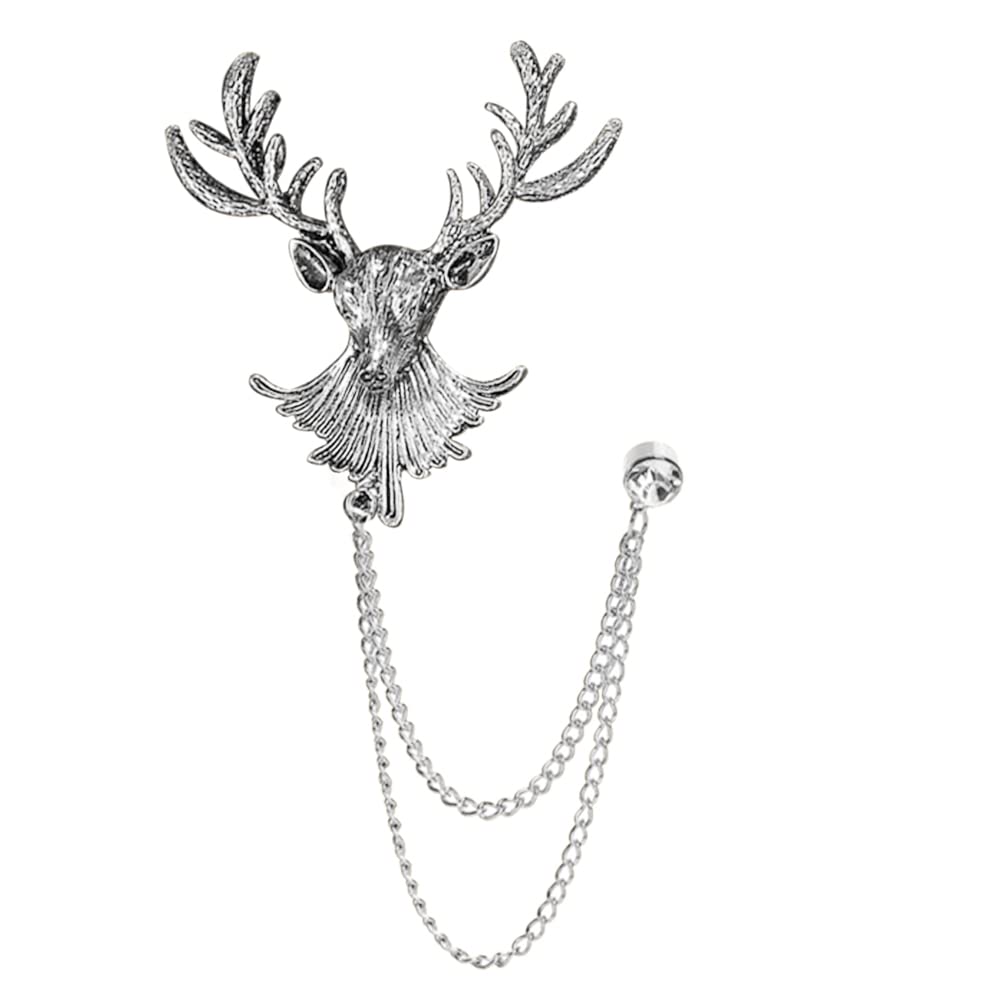 Vintage Animal Tassel Chain Lapel Pin for Men Women - Punk, Buck, Suit, Tie - Deer, Ram, Owl Rhinestone Collar Chain Pin for Boyfriend Gifts
