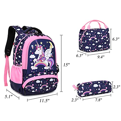 Girls Unicorn Backpack Set - 3 In 1 Waterproof School Bag With Lunch Bag And Pencil Case For Preschool Elementary Kids #TOP2