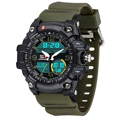Reloj de Estilo Militar para Adolescentes y Hombres, Reloj Analógico para Deportes Prueba de Agua de 50 Metros con Despertador/Temporizador/Zona Horaria Dual/Luces LED/Prueba de Golpes