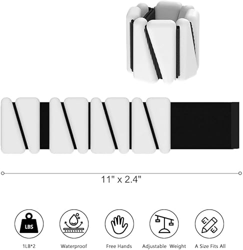 Miniatura 2 de Juego de 2 pesas de silicona ajustables para muñeca y tobillo para mujeres y hombres, pulseras de peso de silicona ajustables (1 libra cada una)