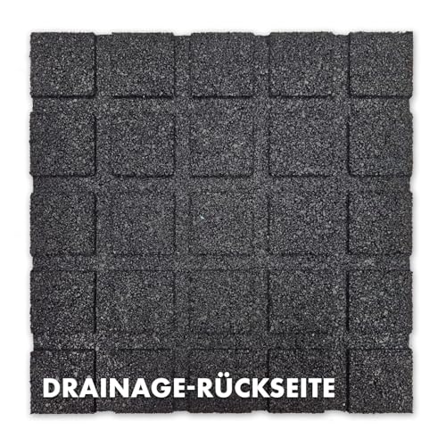 Floordirekt Universelle Schutzmatte, Fallschutzmatte - 50 x 50 x 2,5 cm, Grau - wetterfeste Bodenschutzmatte, Gummimatte - rutschfeste Oberfläche mit Drainage