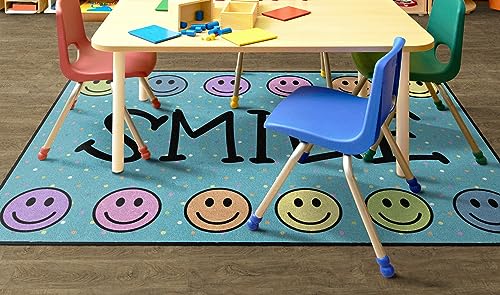 Smile Machine Washable Educational Rug for Kids' Room Décor, Blue & Multicolor