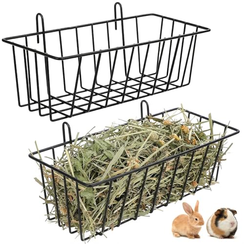 iplusmile 2 Stück Heuraufe Kaninchen aus Metall - Bissfester Heu Futterspender Hängend für Meerschweinchen Hasen & Zwergkaninchen - Heuhalter zur Reduzierung von Heuabfall 23x10x8cm