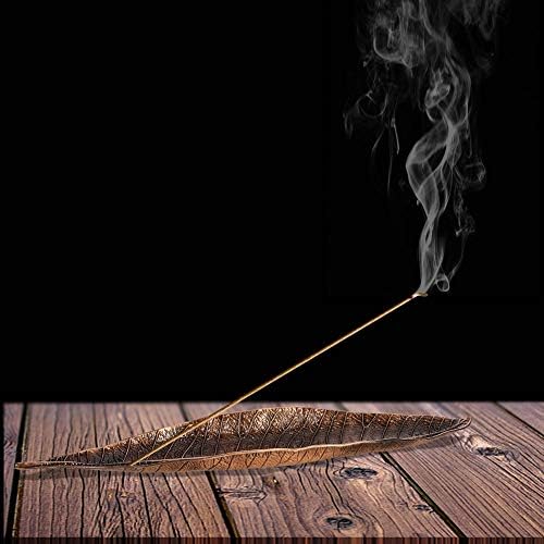 Xinzistar Incense Sticks Holder Metal Leaf Boat Incense Burner Ash Catcher 11 Inches Long for Home Decor Accessories (Red Copper)