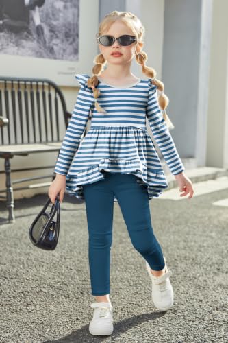 Image of Arshiner Toddler Girl Clothes Ruffle Trim Long Sleeve Pullover Top and Floral Print Leggings Fall Outfits Kids Clothing Sets